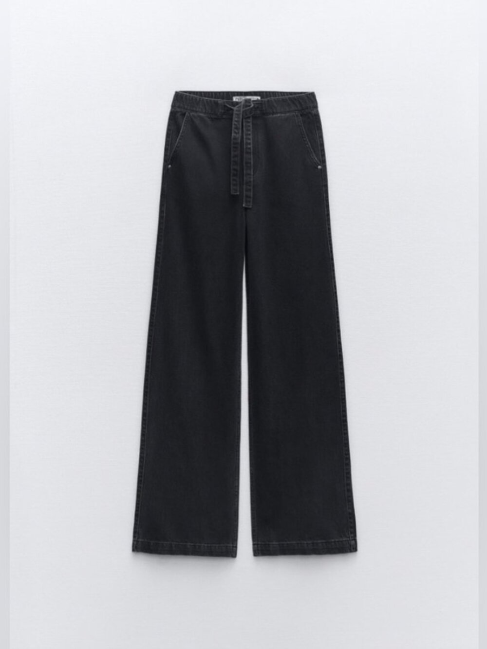 Zara Wide Leg Jeans Women’s Large Black Denim High Rise - Picture 8 of 16